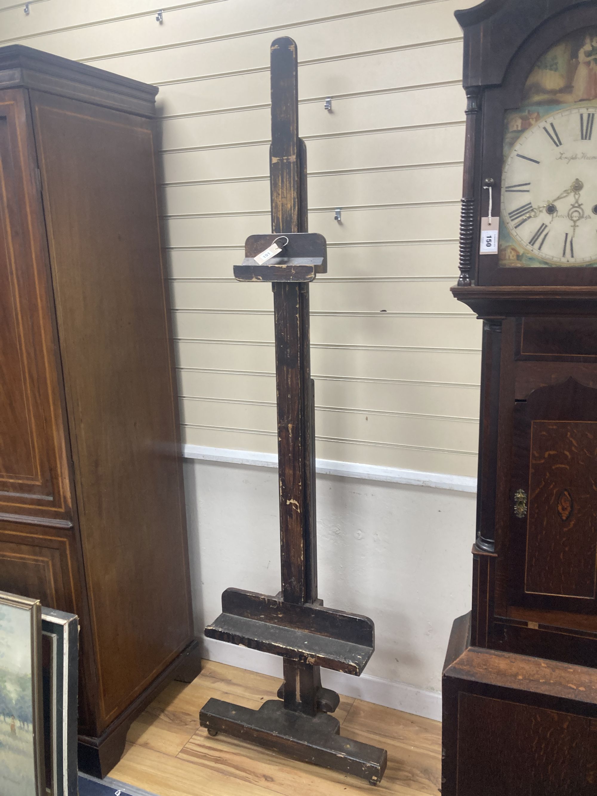 An early 20th century artists studio easel, height 205cm